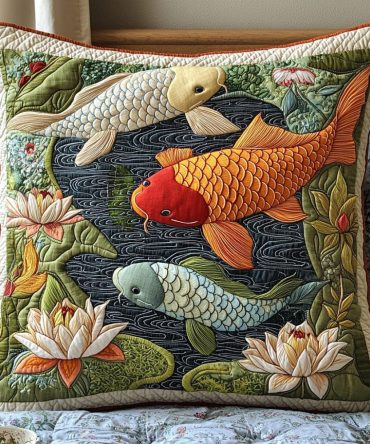 Koi Serenity Quilted Decorative Pillow Cover - Tranquil Japanese Koi Design, Soft Cotton Blend, Spa-Like Bedroom Accent