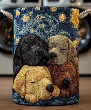 Lab Starry Nap Quilted Laundry Hamper — Starry Cat Lab Print Collapsible Basket For Cute, Functional Bedroom & Nursery Storage