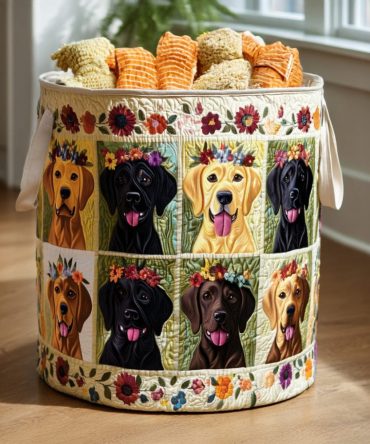 Labrador Gather Quilted Laundry Basket – Dog Lover Fabric Hamper, Collapsible Laundry & Toy Storage With Durable Handles