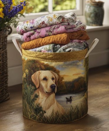 Labrador Spirit Quilted Laundry Hamper — Dog-Themed Quilted Fabric Basket, Durable Collapsible Laundry Organizer With Easy-Carry Handles