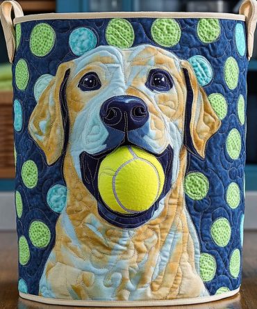 Labrador Playtime Quilted Laundry Hamper — Cute Dog-Print Fabric Basket, Foldable Laundry Bin With Handles & Washable Inner Bag