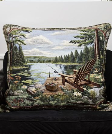 Lakeside Angling Quilted Accent Pillow Cover — Nautical Fish & Lake Scene, Quilted Throw Pillow Sham For Cabin, Cottage & Coastal Decor