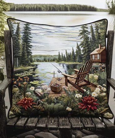Lakeside Angling Quilted Pillow Cover — Outdoorsy Fishing-Themed Decorative Throw Pillowcase, Textured Cotton-Blend Accent For Cabins & Cottages