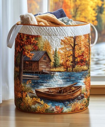 Large Quilted Laundry Hamper - Lakeside Rest Fabric Storage Basket With Handles, Foldable & Durable Home Laundry Organizer