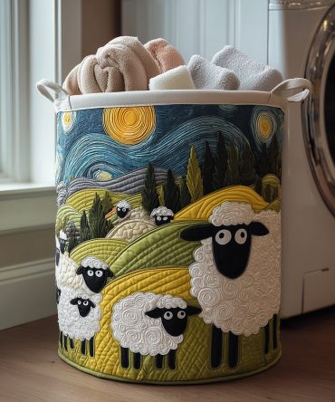 Lamb Meadow Quilted Laundry Basket — Adorable Pastel Fabric Hamper With Handles, Foldable Storage For Nursery, Kids' Rooms & Baby Gear