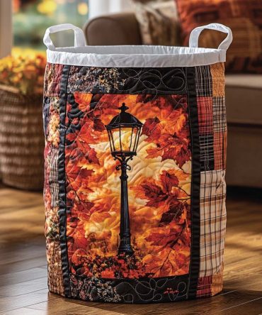 Lantern Path Quilted Laundry Hamper — Elegant Nightscape Fabric Basket With Handles For Stylish Laundry & Home Storage