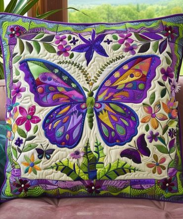 Lavender Wings Butterfly Quilted Pillow Cover - Soft Pastel Purple Accent, Quilted Texture For Calm & Charming Bedroom Or Living Room