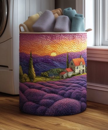 Lavender Dreams Quilted Laundry Hamper - Soothing Lavender Floral Design Collapsible Basket For Bedroom, Spa & Dorm, Portable With Handles