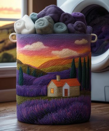 Lavender Glow Quilted Laundry Hamper - Elegant Fabric Basket With Reinforced Handles, Large Capacity & Foldable Design