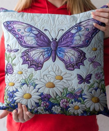 Butterfly Bloom Quilted Decorative Pillowcase – Vibrant Butterfly Print Quilted Sham, Lightweight Cotton-Blend Accent For Bed & Sofa