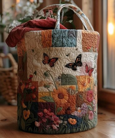 Garden-Inspired Quilted Laundry Hamper - Lazy Garden Motif, Collapsible Fabric Clothes Basket, Machine Washable & Stylish Storage Solution