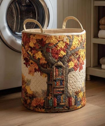 Leaf Scroll Quilted Laundry Hamper - Botanical Fabric Basket, Foldable Organizer With Strong Handles For Eco-Inspired Bedroom & Bathroom Storage