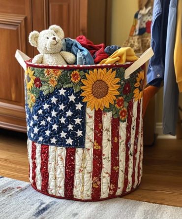 Liberty Pride Quilted Laundry Hamper — Red White & Blue Pattern Collapsible Organizer, Durable Washable Storage For Home & Events