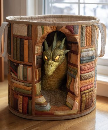 Library Lurker Quilted Laundry Hamper — Large Bookish Pattern Foldable Fabric Storage Basket With Handles, Stylish Organizer For Study & Bedroom