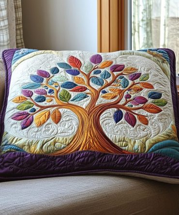 Life Circle Quilted Accent Pillow Cover — Geometric Boho Throw Pillow Sham With Earth Tones For Modern, Minimalist & Cozy Homes