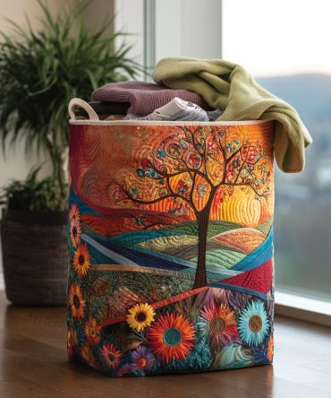 Life Circle Quilted Laundry Hamper — Modern Patterned Collapsible Clothes Basket With Sturdy Handles For Apartment, Dorm & Home Storage