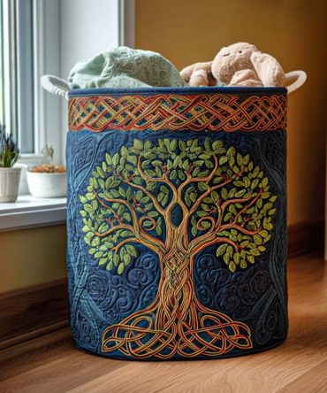 Life Journey Quilted Laundry Hamper — Inspirational Pattern Foldable Fabric Basket With Reinforced Handles, Durable & Washable
