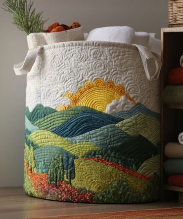 Light Of The Land Quilted Laundry Hamper — Earthy Motif Foldable Cotton Basket, Spacious Home & Nursery Storage Organizer