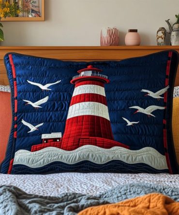 Coastal Lighthouse Quilted Pillow Cover — Premium Decorative Sham, Soft Cotton-Blend, Hypoallergenic & Machine Washable (High-Detail)