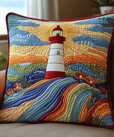 Lighthouse Glow Quilted Pillow Cover — Coastal Decorative Pillowcase For Sofa & Bed, Soft Quilted Texture, Fade-Resistant Easy-Care Home Accent