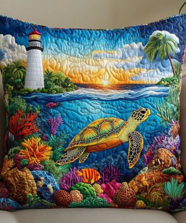 Lighthouse Reef Quilted Pillow Case — Nautical Lighthouse Design Decorative Cover, Durable Cotton-Blend, Easy-Care & Hypoallergenic