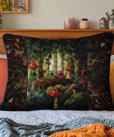 Lilypond Leap Quilted Decorative Pillow Cover — Elegant Botanical Pillowcase With Soft Quilting For Serene Bedroom Styling