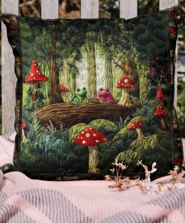 Lilypond Leap Quilted Pillow Cover — Whimsical Water Garden Decorative Throw Pillow Case For Cottage, Garden & Nature-Themed Rooms