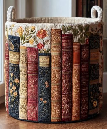 Literary Bloom Quilted Hamper – Bookish Floral Collapsible Laundry Basket With Handles For Charming, Functional Storage