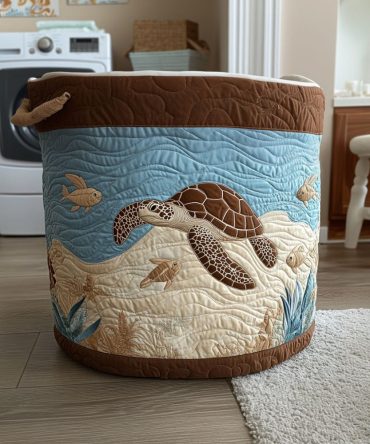 Little Lagoon Quilted Laundry Hamper – Calm Coastal Fabric Basket With Carry Handles, Collapsible Design And Soft-Padded Quilting For Easy Storage
