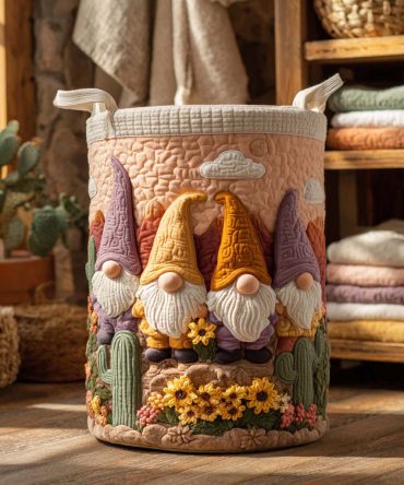 Little Nomad Gnome Quilted Laundry Hamper – Whimsical Gnome Print, Soft Padded Fabric, Foldable & Easy-Care For Kids’ Rooms
