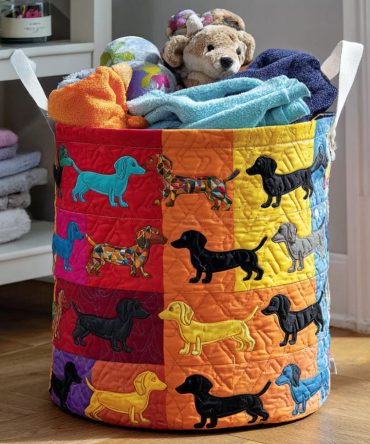 Large Quilted Laundry Hamper - Little Paws Delight Fabric Storage Basket With Handles, Foldable & Durable Home Laundry Organizer