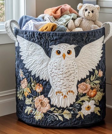 Little Screech Quilted Laundry Hamper — Adorable Owl Print Foldable Fabric Basket With Handles For Kids' Rooms, Nursery & Playroom Storage