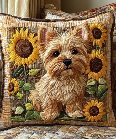 Sweet Little Yorkie Quilted Accent Pillow Cover — Charming Dog-Themed Decorative Throw For Couch, Bed & Nursery