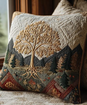 Living Legacy Quilted Pillow Cover — Heritage Tree Design Decorative Throw Pillow Case For Family Rooms & Cozy Farmhouse Decor