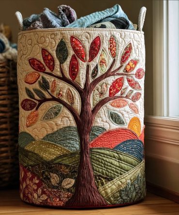 Living Roots Quilted Laundry Hamper – Large Collapsible Basket With Durable Handles, Organic-Inspired Pattern For Modern Homes