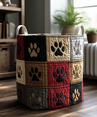 Lodge Life Pawwork Quilted Laundry Hamper — Lodge-Inspired Pawwork Pattern, Foldable Padded Fabric Basket With Handles & Liner