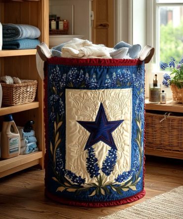 Lone Star Bloom Quilted Laundry Hamper – Decorative Texas Floral Fabric Laundry Basket With Handles, Space-Saving Foldable Bin
