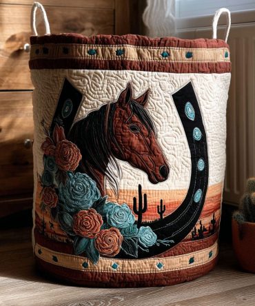 Lone Star Hoofprints Quilted Laundry Basket — Large Western-Style Foldable Fabric Hamper With Strong Handles For Home & Barn Décor