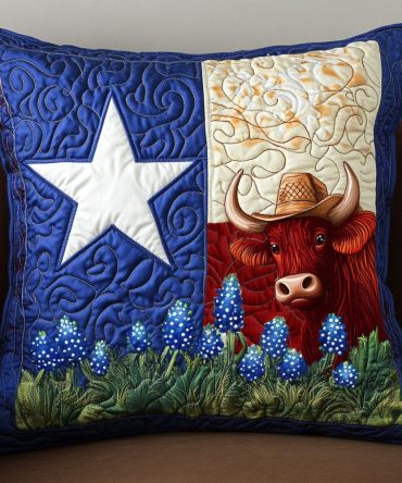 Lone Star Longhorn Quilted Pillow Cover - Texas Western Throw Pillow Case For Rustic & Cowboy Home Decor, Durable Soft Fabric