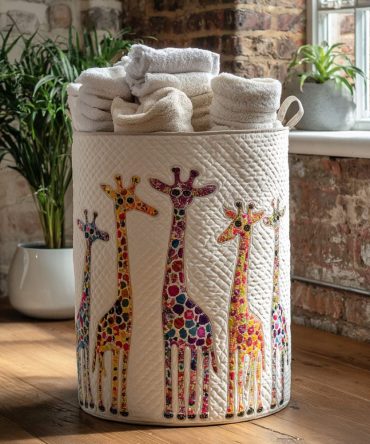 Long Neck Lounge Quilted Laundry Basket — Trendy Giraffe Print Foldable Fabric Hamper For Stylish Kids’ Rooms, Nursery & Gift Giving