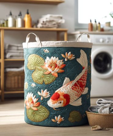 Lotus Dream Quilted Laundry Hamper — Elegant Floral Quilted Cotton Basket With Reinforced Handles, Large Capacity & Collapsible Design For Neat Storage