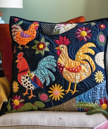 Lovable Chicken Quilted Cushion Cover – Comfort-Driven Farmhouse Throw Pillow Case With Soft Texture And Easy Care