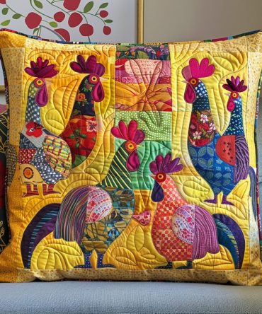 Cozy Quilted Chickens Pillowcase — Lovable Farmhand Chicken Pattern Decorative Throw Cover, Durable Cotton Blend, Easy Care