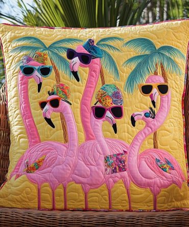 Lovable Flamingo Quilted Pillow Cover — Soft Charming Flamingo Throw Case For Cozy Living Room, Kids Space & Cute Tropical Styling
