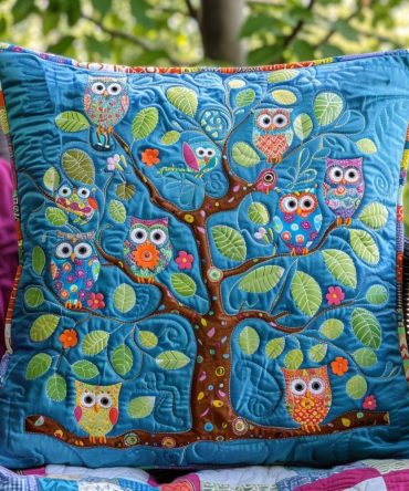 Lovable Owls Quilted Accent Pillow Cover — Pair Of Adorable Owl Motifs, Reversible Quilted Sham, Durable Cotton Blend For Living Room & Kids
