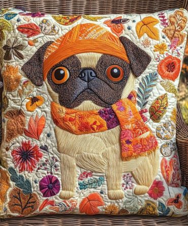 Lovable Pugs Quilted Pillowcase - Cute Dog Decorative Pillow Cover For Pet Lovers, Soft Cotton Blend, Machine Washable, Zippered