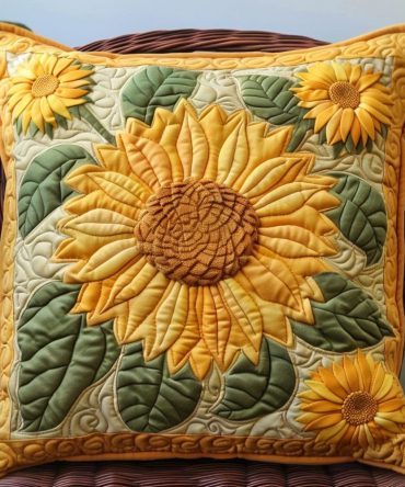 Cozy Sunflower Quilted Pillow Cover - Cute Floral Throw Pillowcase For Kids Rooms, Living Areas & Gift Giving, Soft Texture