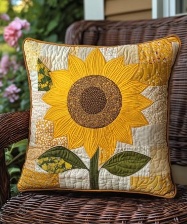 Adorable Sunflower Quilted Pillowcase — Romantic Floral Pillow Cover, Soft Touch Cotton, Accent For Living Room Or Bedroom