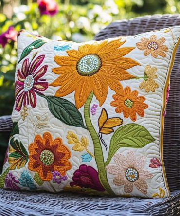 Sweet Sunflower Quilted Pillowcase — Playful Floral Accent Pillow Cover, Lightweight Cotton, Ideal Housewarming Or Birthday Gift