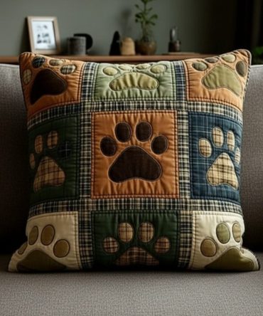 Love Paw Heart Quilted Throw Pillow Cover — Romantic Pet Paw & Heart Motif, Soft Cotton-Blend, Hidden Zipper, Easy-Care Accent For Home & Gift Giving